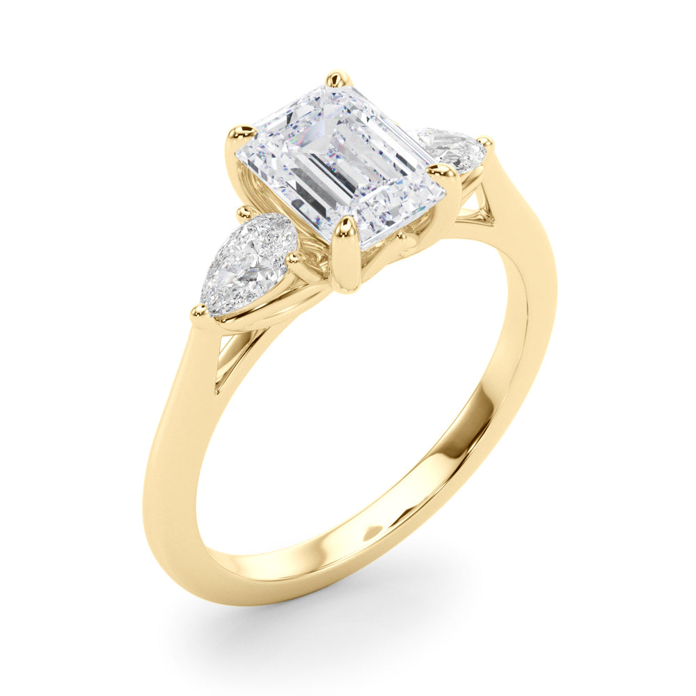 3-Stone Emerald Engagement Ring w/ Pear Sides