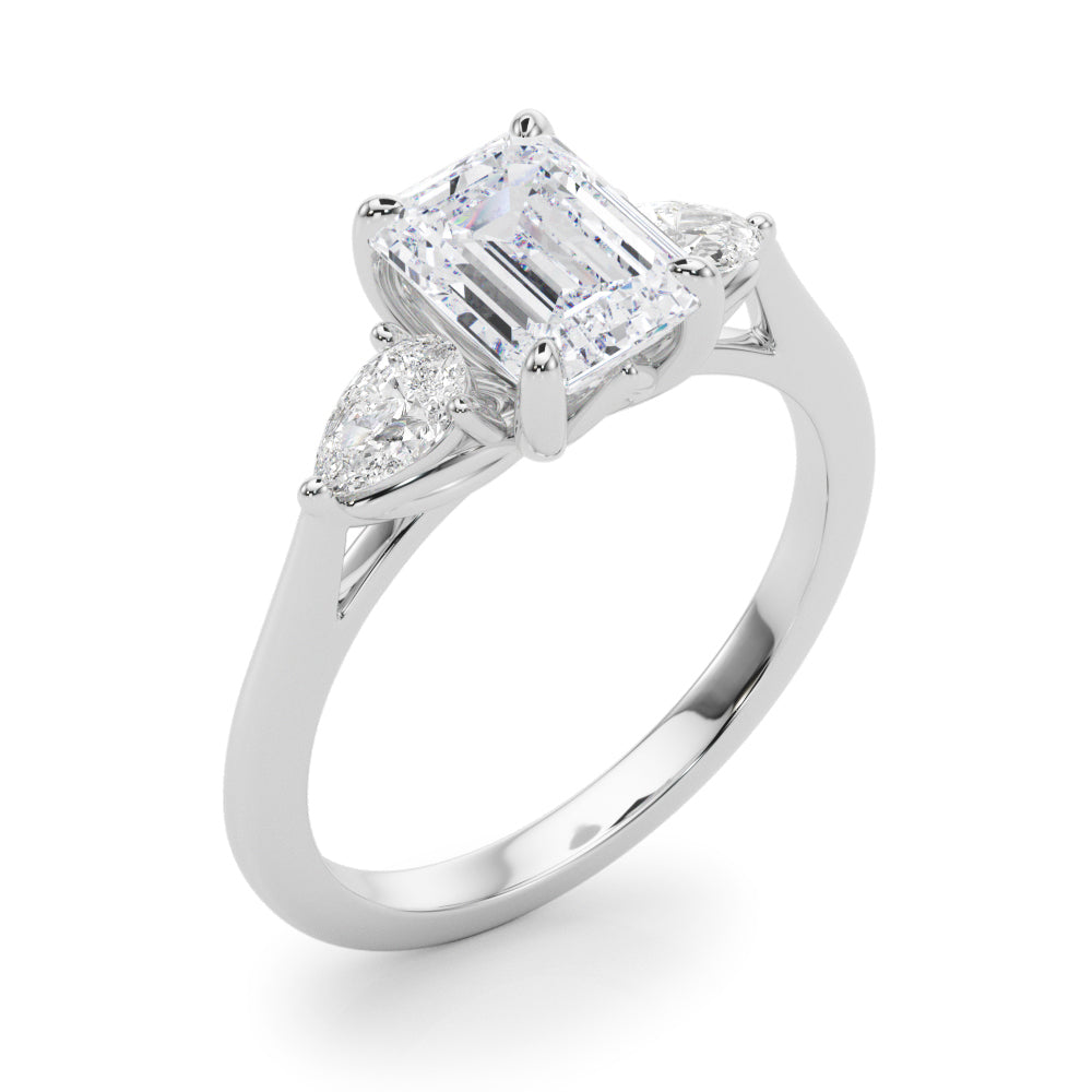 3-Stone Emerald Engagement Ring w/ Pear Sides