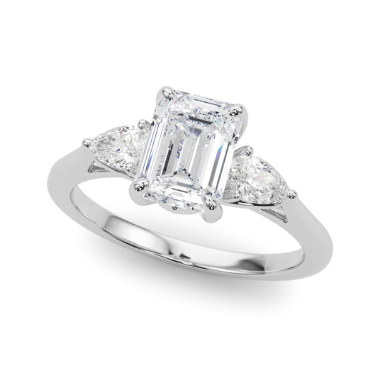 3-Stone Emerald Engagement Ring w/ Pear Sides