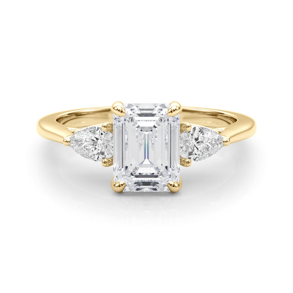3-Stone Emerald Engagement Ring w/ Pear Sides