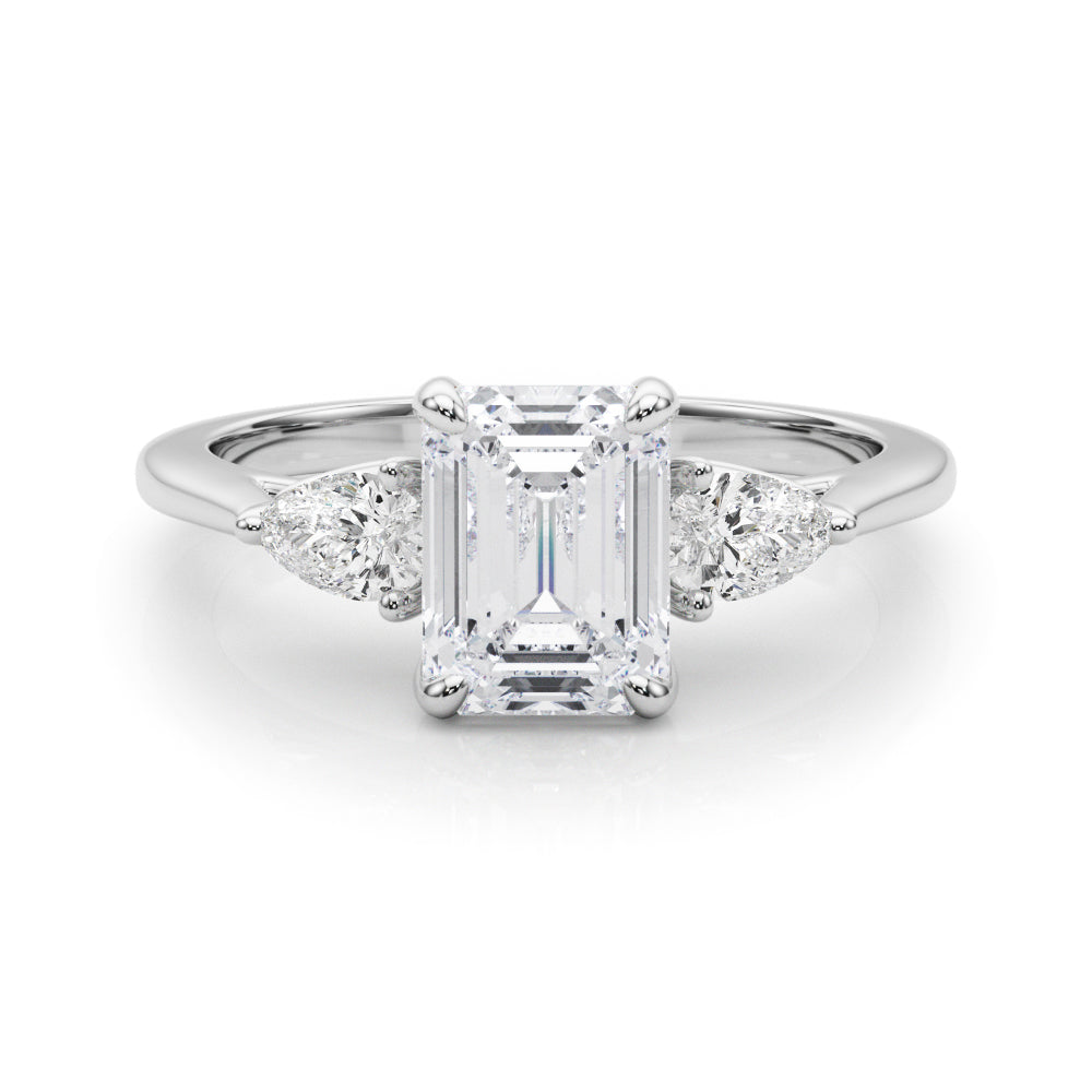 3-Stone Emerald Engagement Ring w/ Pear Sides