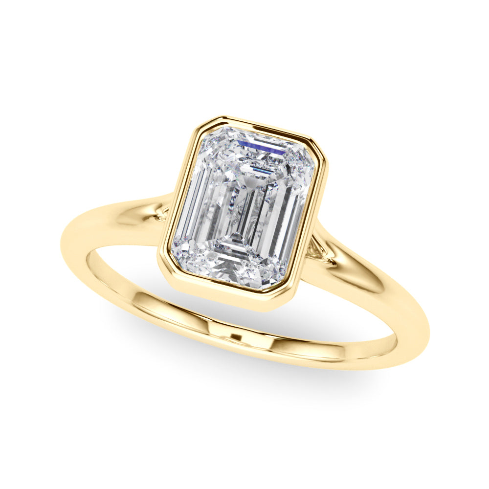 Bezel Set Emerald Cut Solitaire Engagement RIng