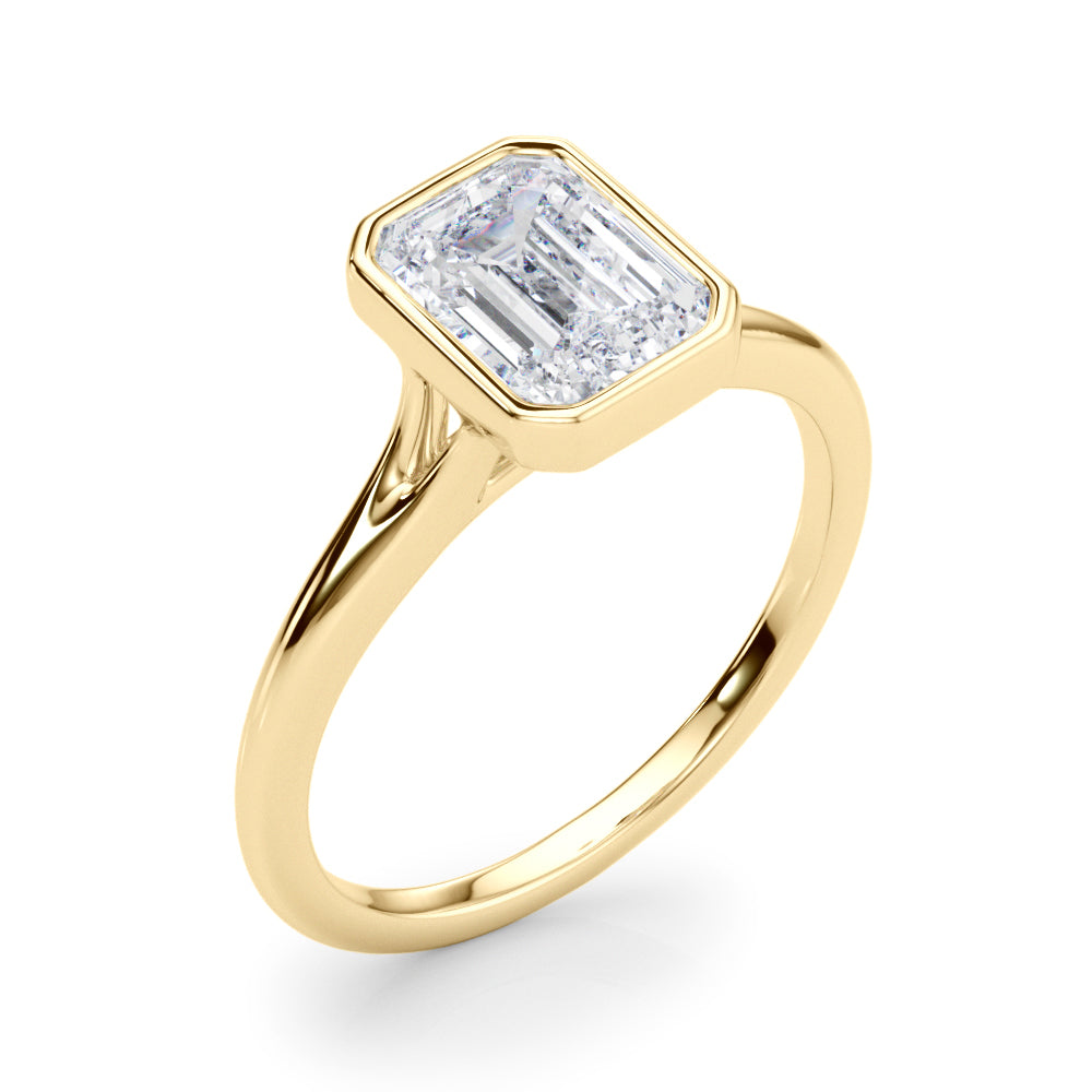 Bezel Set Emerald Cut Solitaire Engagement RIng