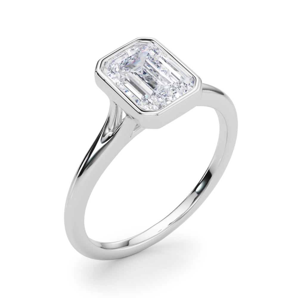 Bezel Set Emerald Cut Solitaire Engagement RIng