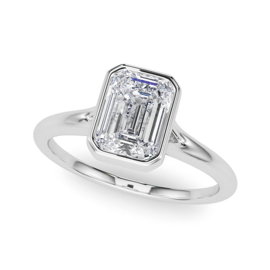 Bezel Set Emerald Cut Solitaire Engagement RIng
