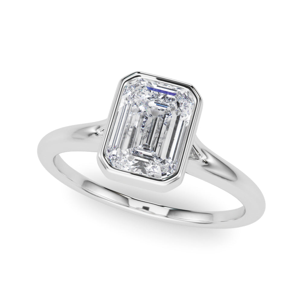 Bezel Set Emerald Cut Solitaire Engagement RIng
