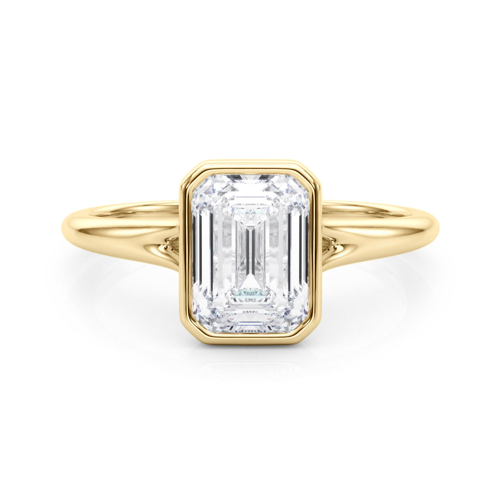 Bezel Set Emerald Cut Solitaire Engagement RIng