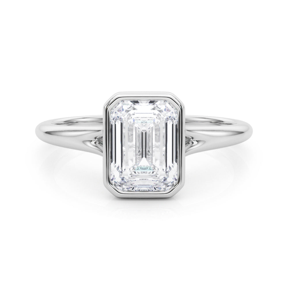 Bezel Set Emerald Cut Solitaire Engagement RIng