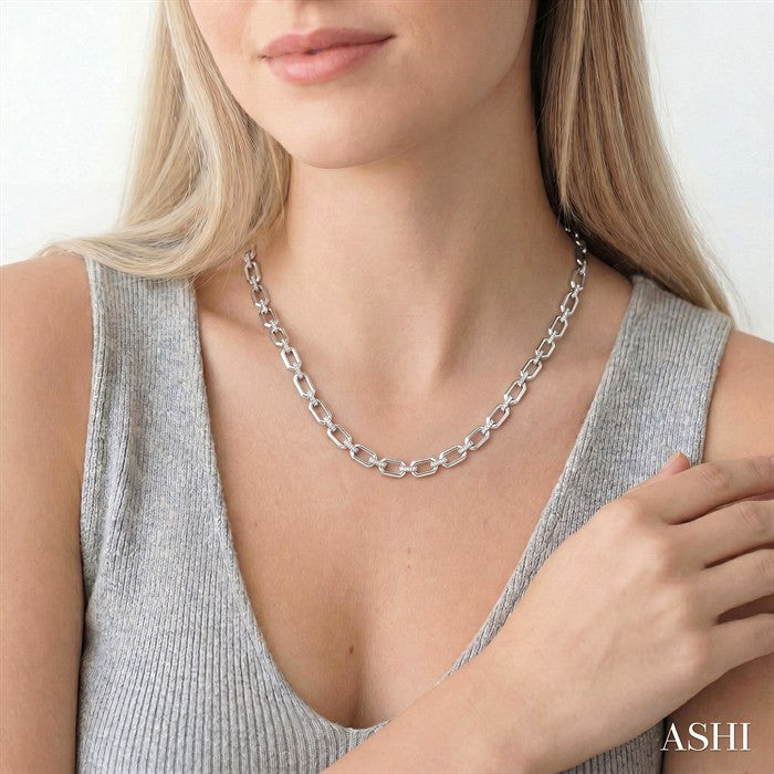 1/4 Ctw Bold Open Window Octagonal Shape D-Link Round Cut Diamond Paperclip Necklace in Sterling Silver