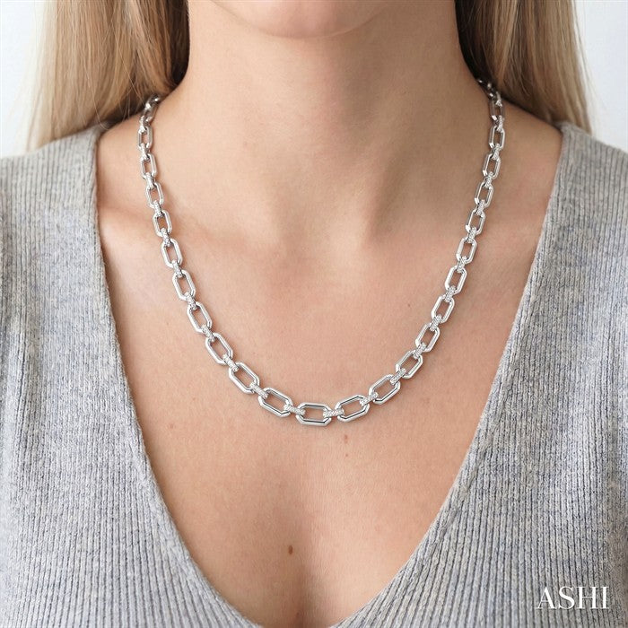 1/4 Ctw Bold Open Window Octagonal Shape D-Link Round Cut Diamond Paperclip Necklace in Sterling Silver