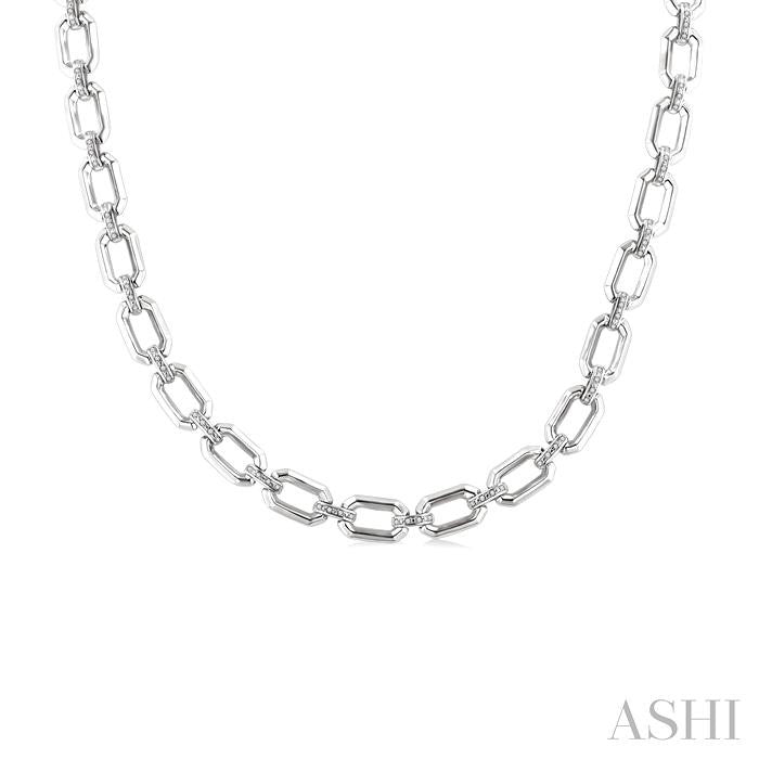 1/4 Ctw Bold Open Window Octagonal Shape D-Link Round Cut Diamond Paperclip Necklace in Sterling Silver