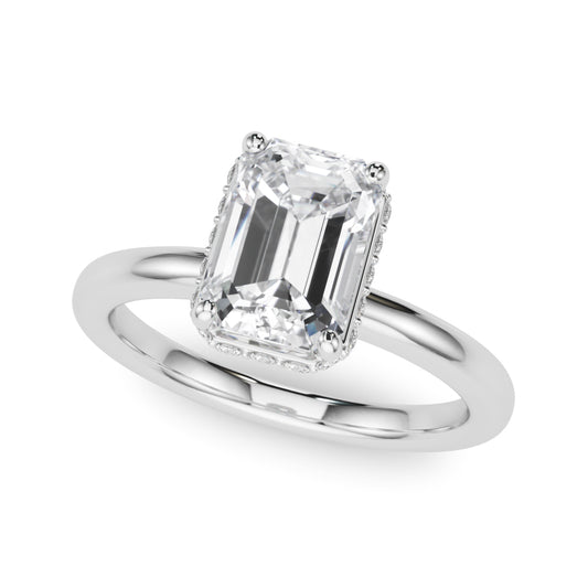 Double Hidden Halo Emerald Cut Engagement Ring