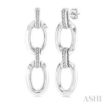 1/10 Ctw Oval Shape D-Link Round Cut Diamond Fashion Earrings in Sterling Silver