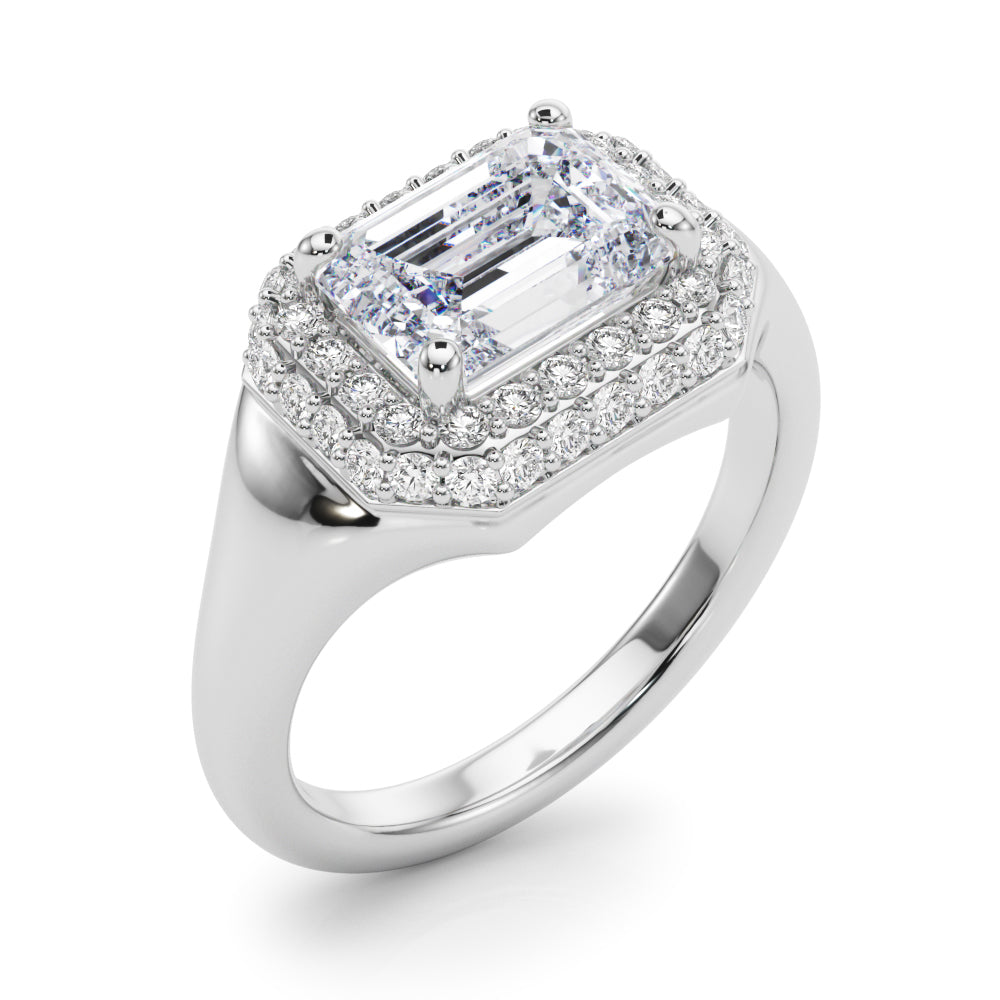 Double Halo Emerald Cut Engagement Ring