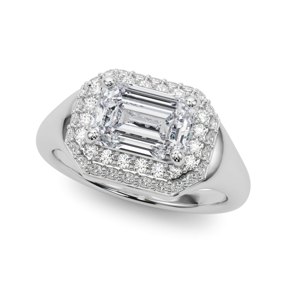 Double Halo Emerald Cut Engagement Ring