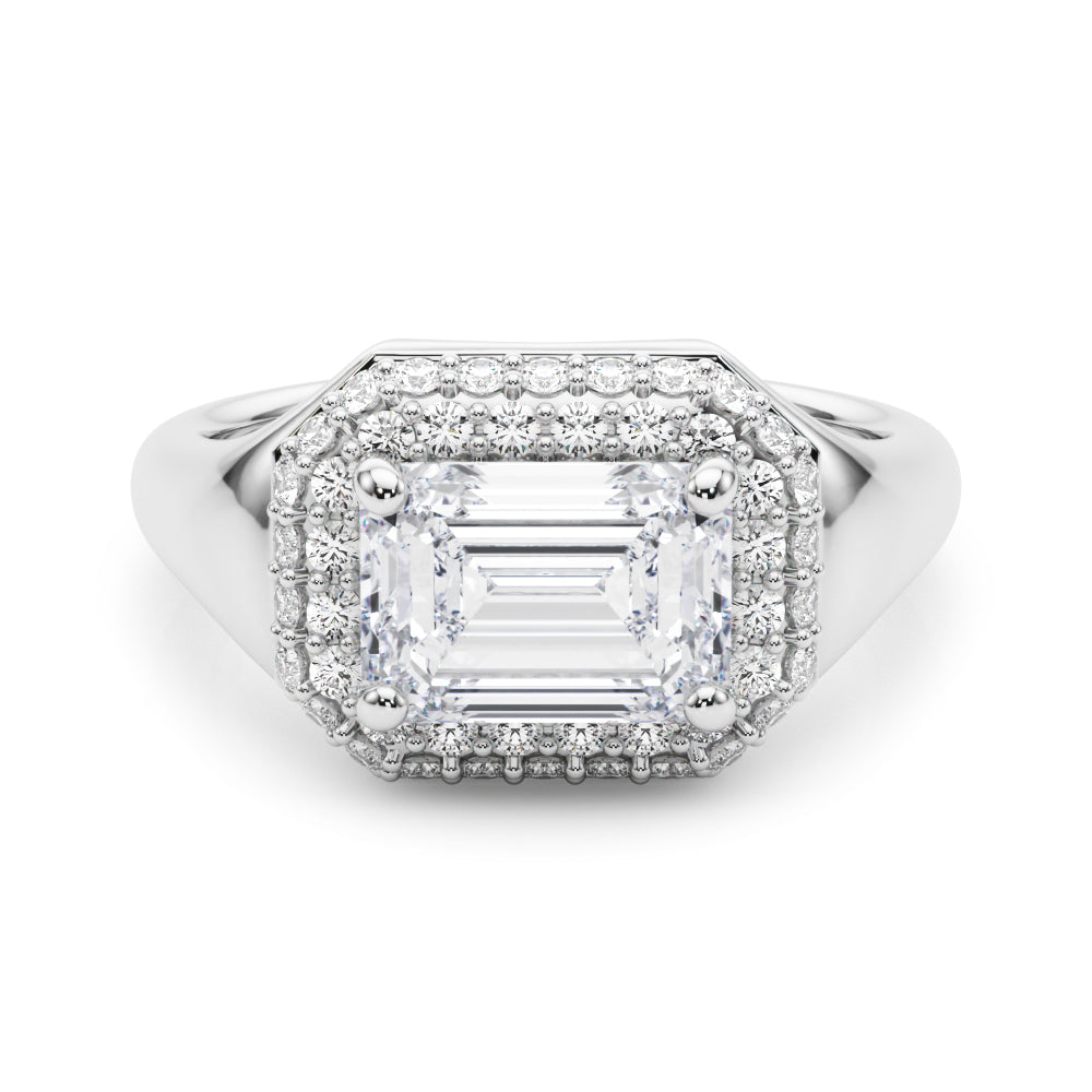 Double Halo Emerald Cut Engagement Ring