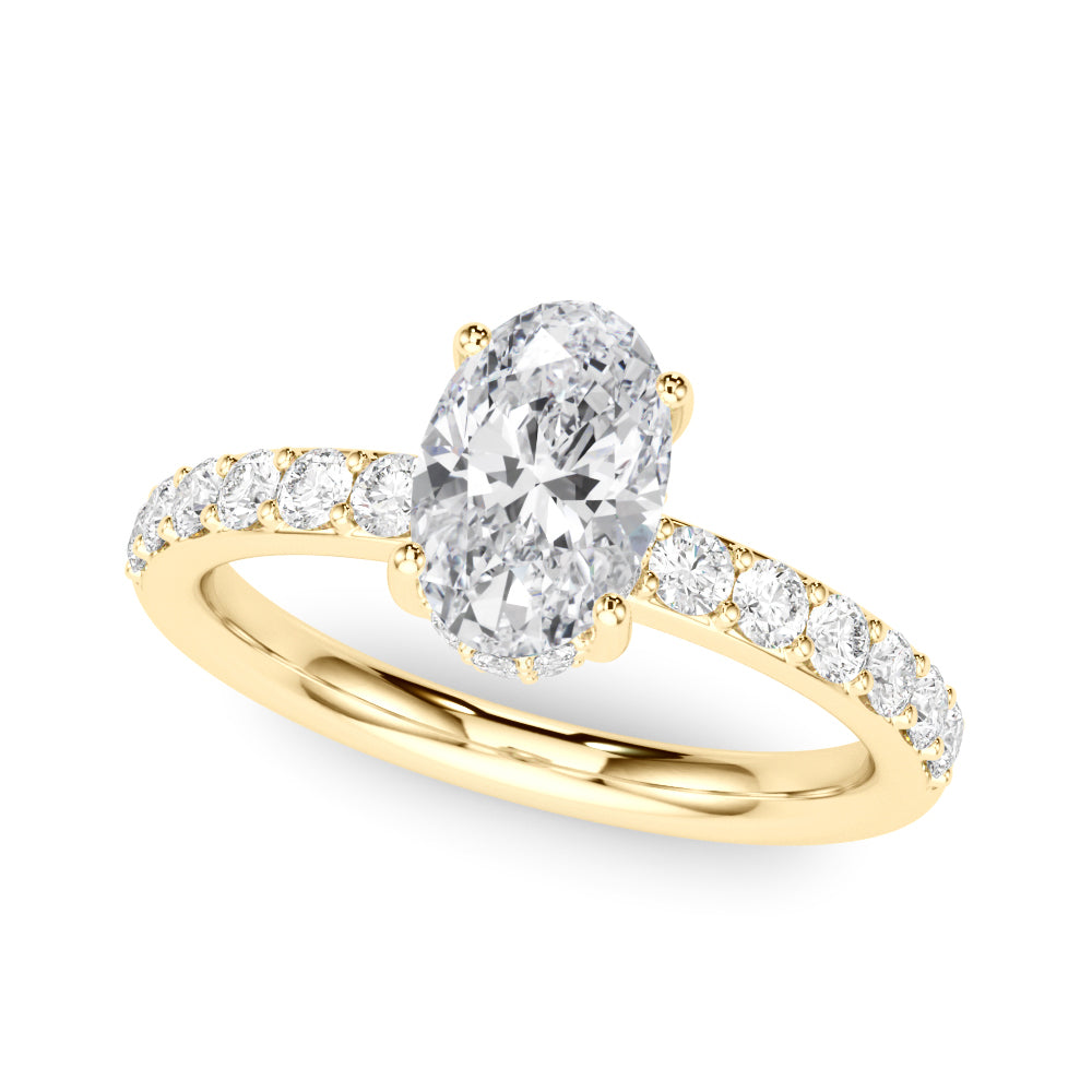 Single Row Prong Set Oval Center Engagement Rings