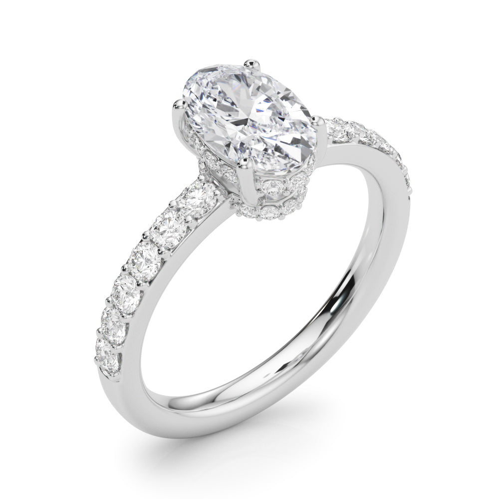 Single Row Prong Set Oval Center Engagement Rings