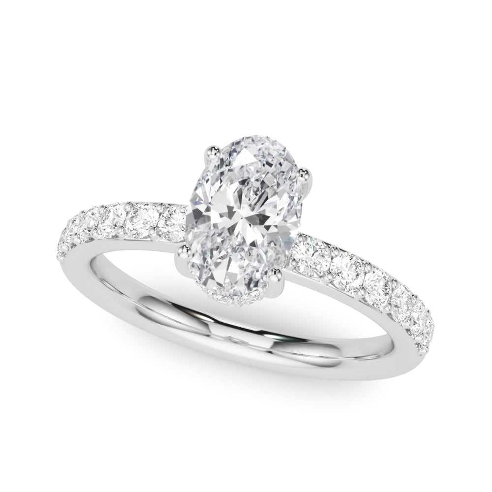 Single Row Prong Set Oval Center Engagement Rings