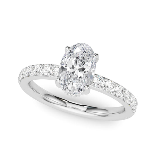 Single Row Prong Set Oval Center Engagement Rings