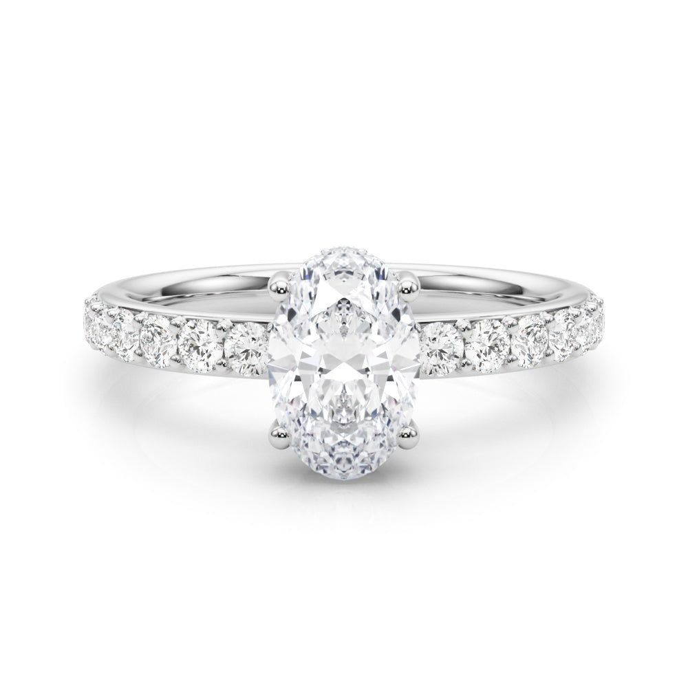 Single Row Prong Set Oval Center Engagement Rings