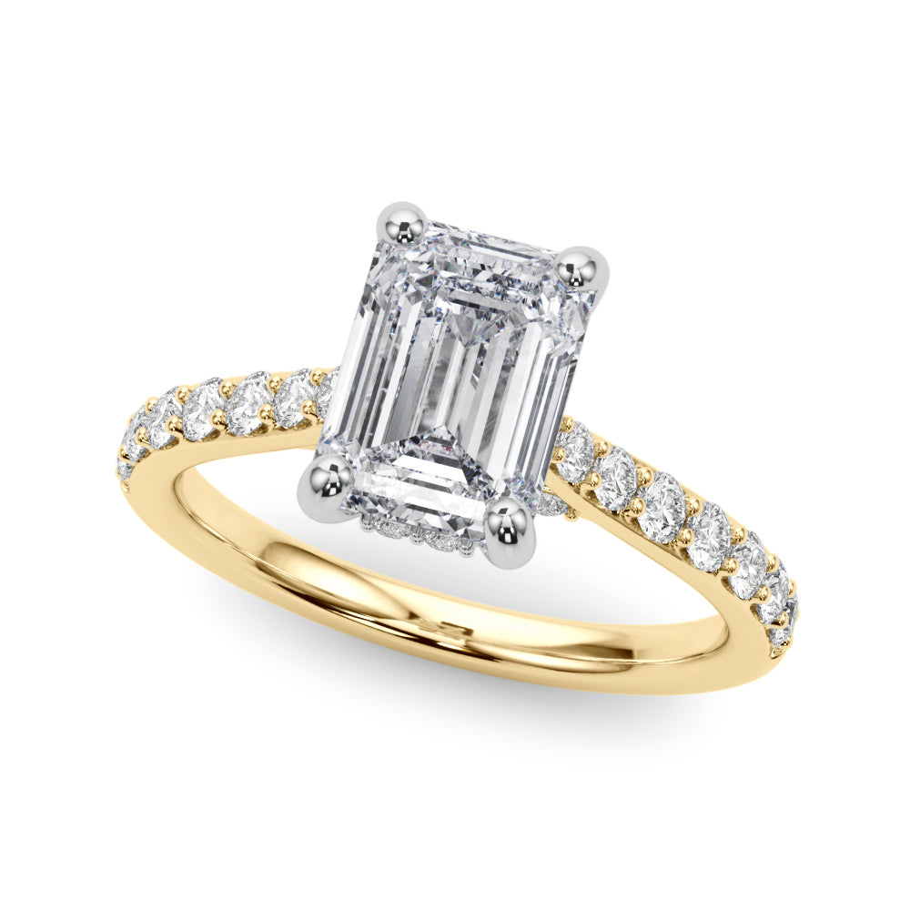 Prong Set Emerald Cut Hidden Halo Engagement Ring