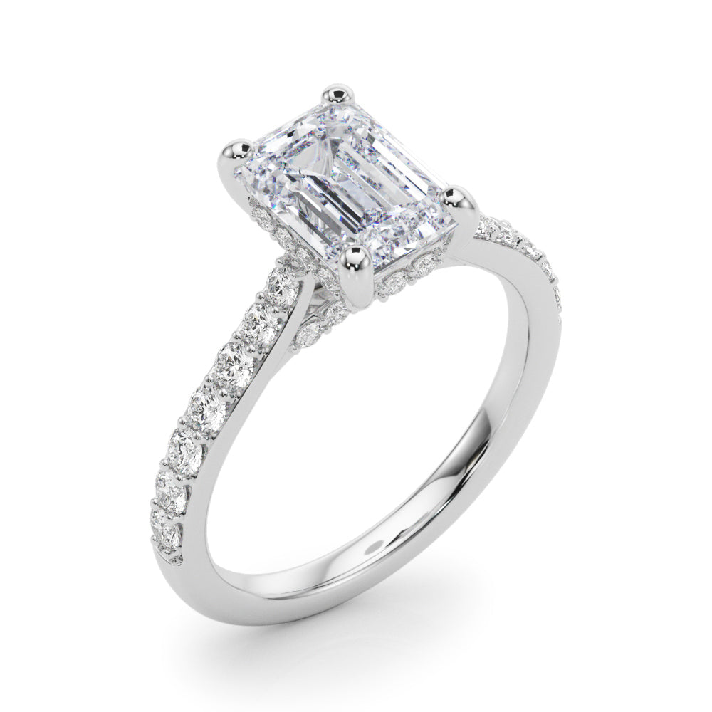 Prong Set Emerald Cut Hidden Halo Engagement Ring