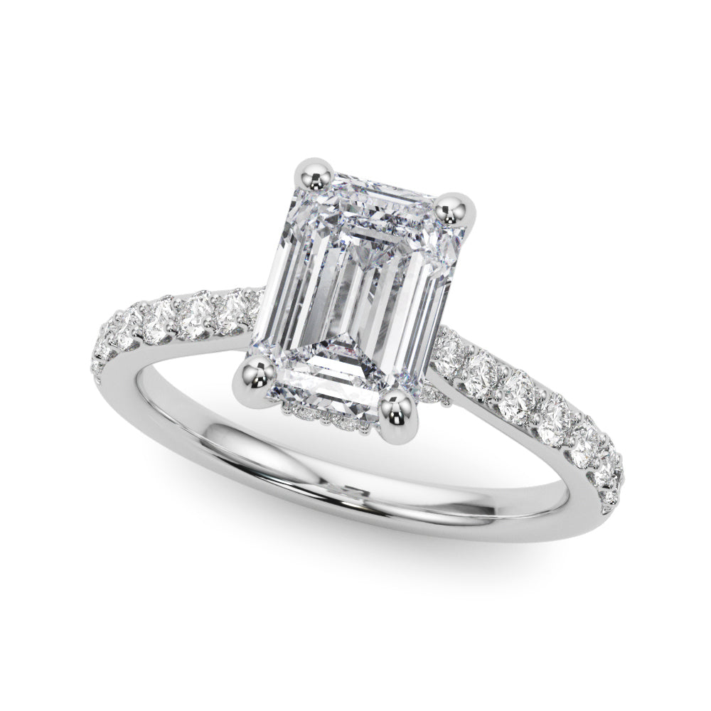 Prong Set Emerald Cut Hidden Halo Engagement Ring