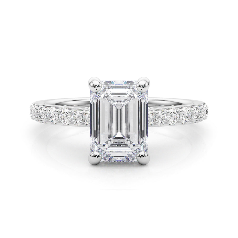 Prong Set Emerald Cut Hidden Halo Engagement Ring