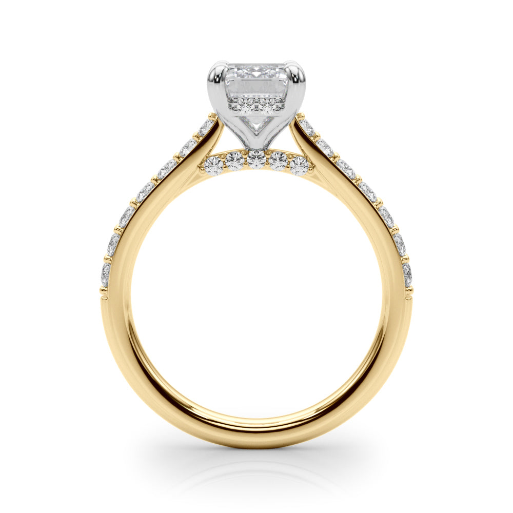 Prong Set Emerald Cut Hidden Halo Engagement Ring