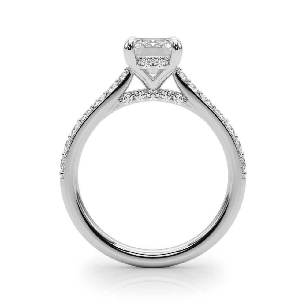 Prong Set Emerald Cut Hidden Halo Engagement Ring