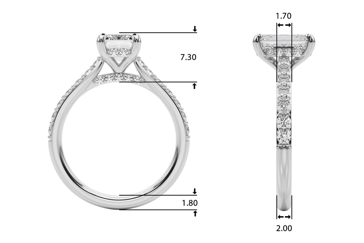 Prong Set Emerald Cut Hidden Halo Engagement Ring