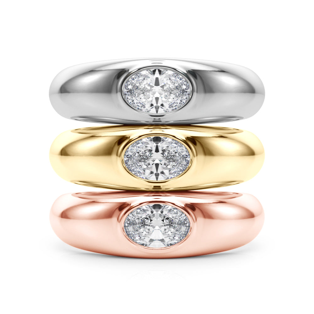 Domed Bezel Set Oval Engagement Ring