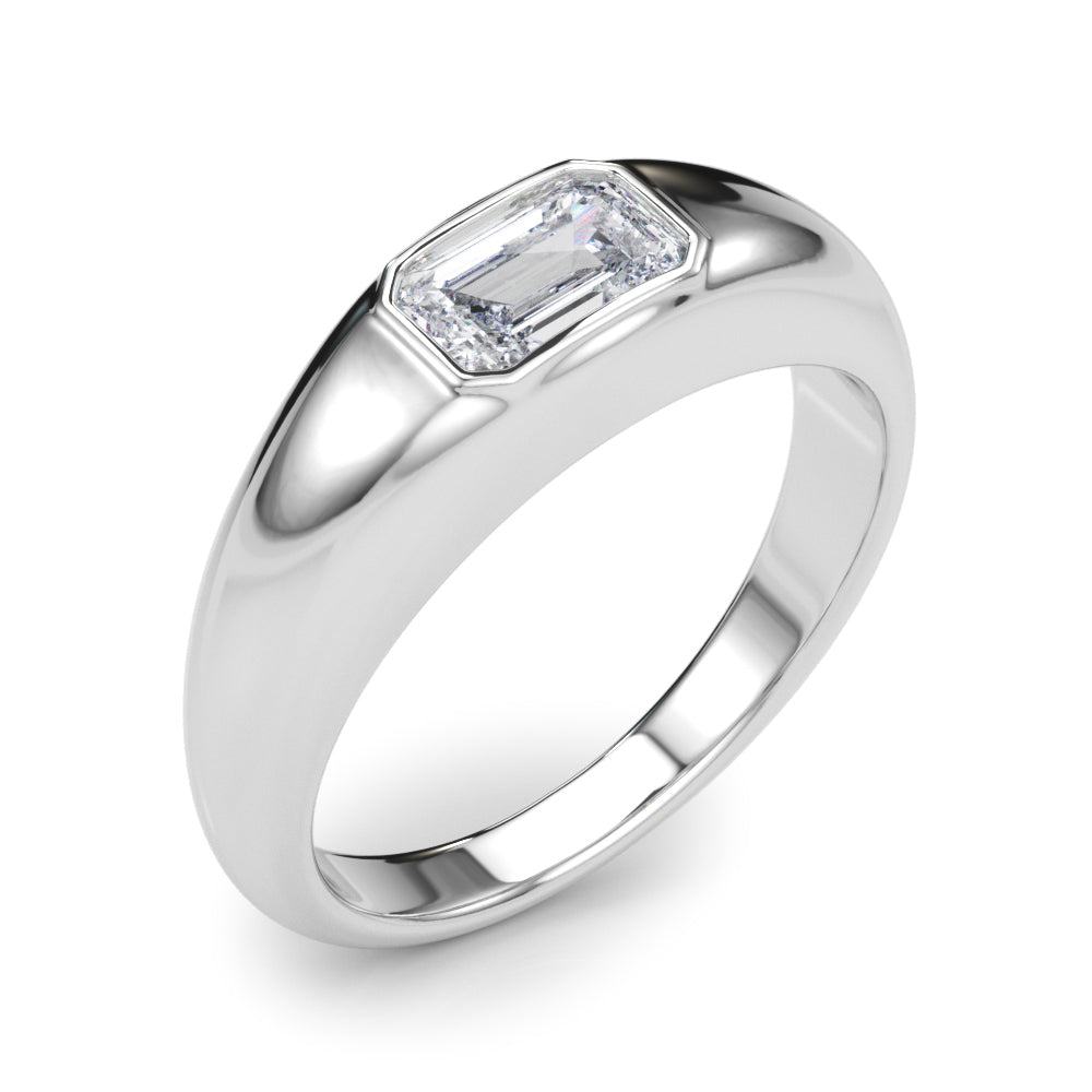 Modern Emerald Cut Bezel Set Engagement Ring