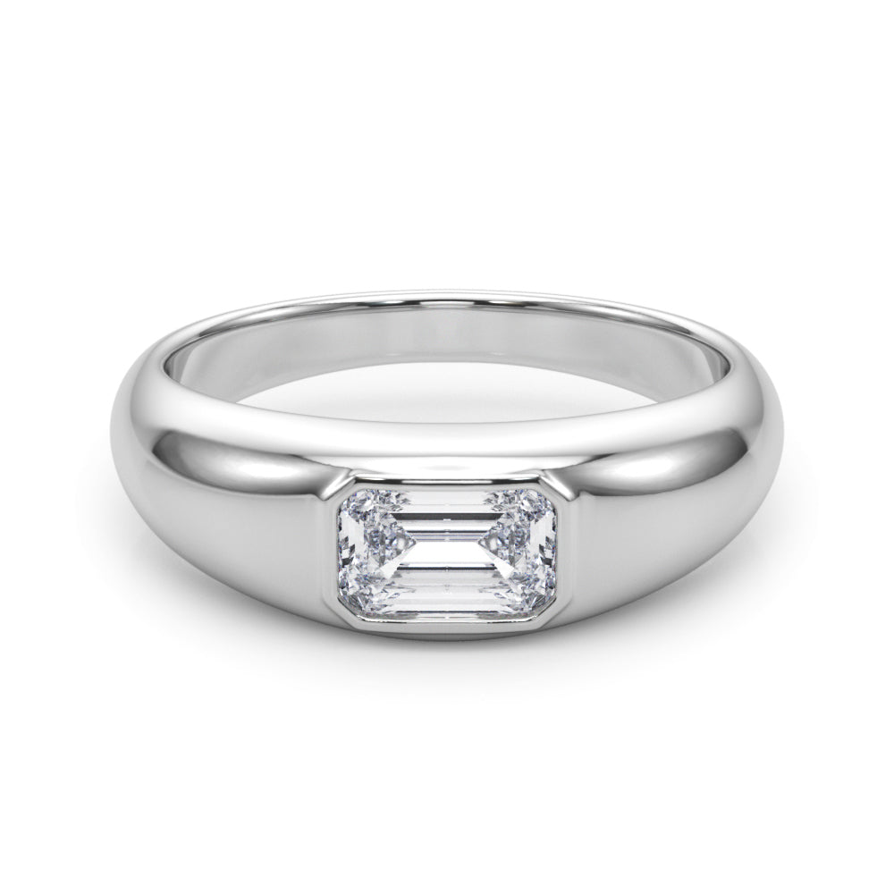 Modern Emerald Cut Bezel Set Engagement Ring