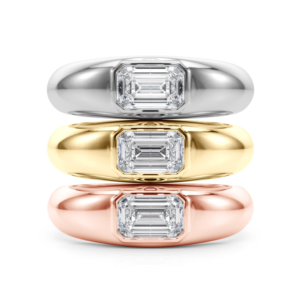 Modern Emerald Cut Bezel Set Engagement Ring