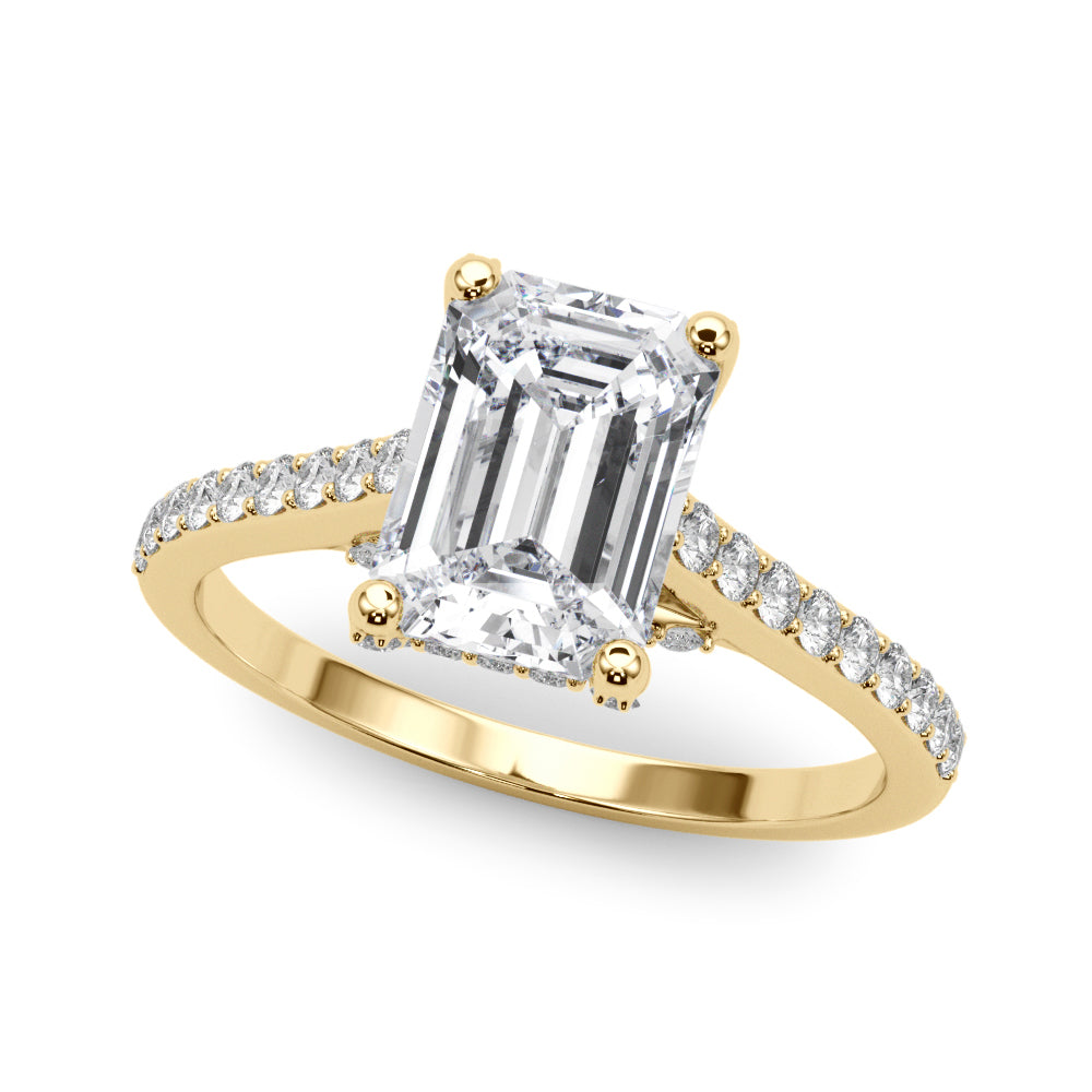 Accented Trellis Emerald Cut Engagement Ring