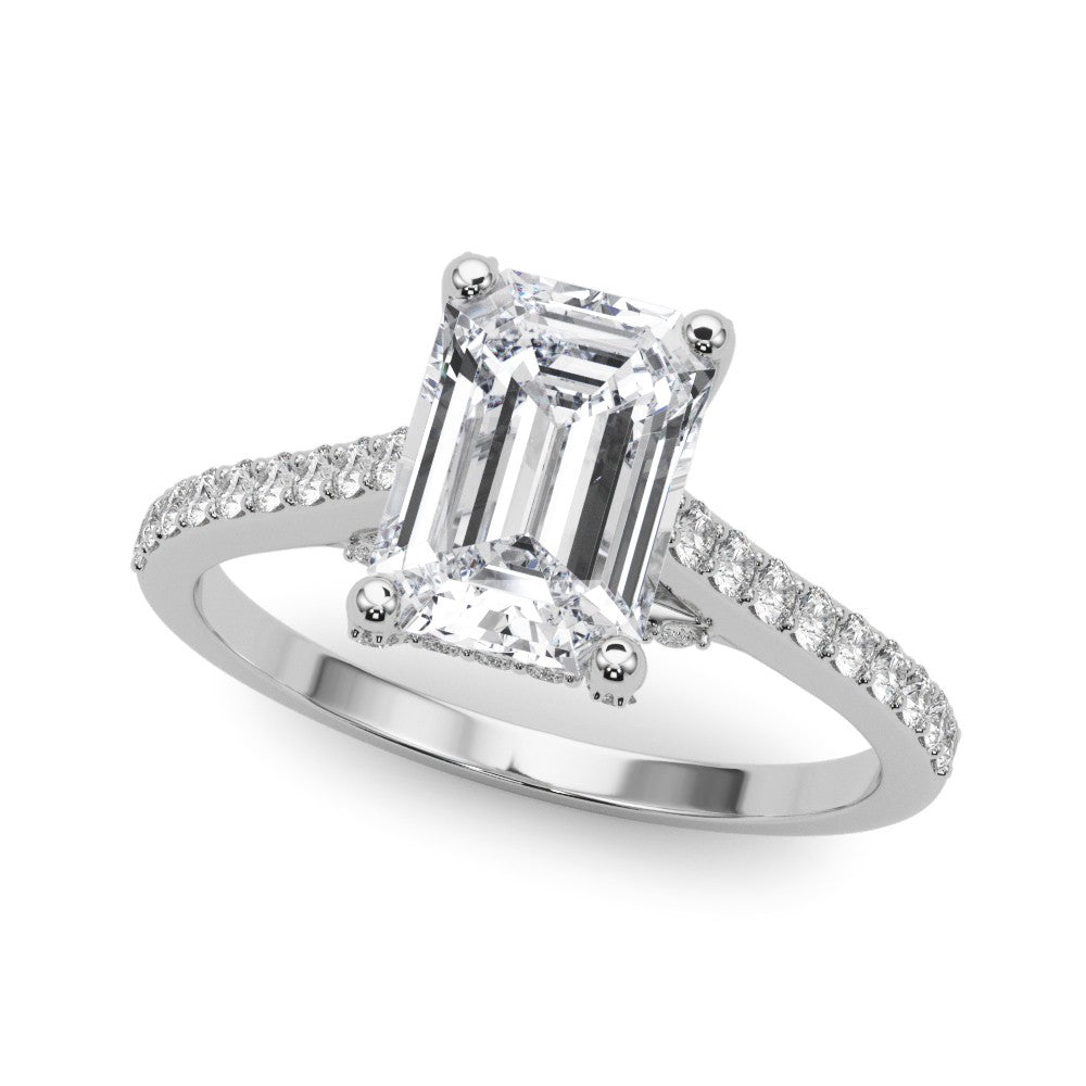 Accented Trellis Emerald Cut Engagement Ring