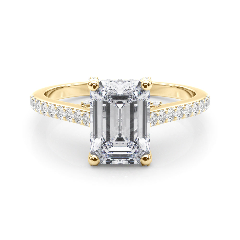 Accented Trellis Emerald Cut Engagement Ring