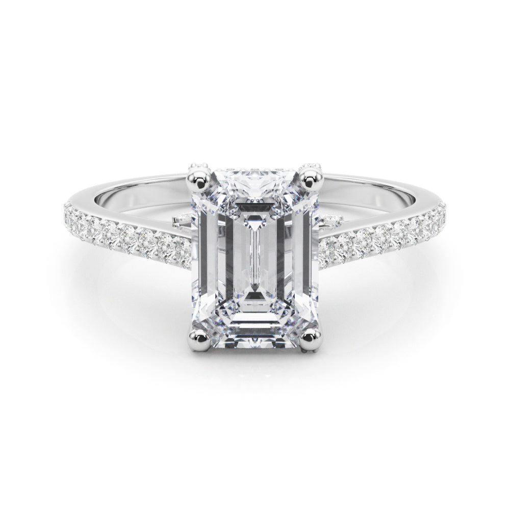 Accented Trellis Emerald Cut Engagement Ring