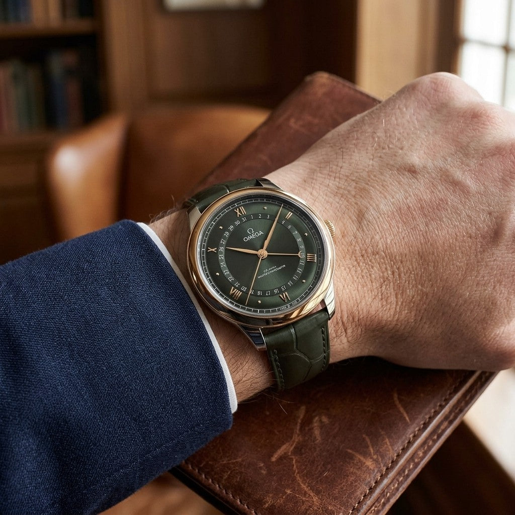 Omega de Ville Prestige 42 mm — Steel ‑ Yellow Gold on Alligator — lifestyle