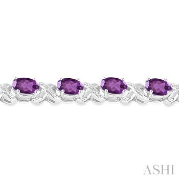 7X5 MM Oval Cut Amethyst and 1/20 Ctw Round Cut Diamond Fashion Bracelet in Sterling Silver