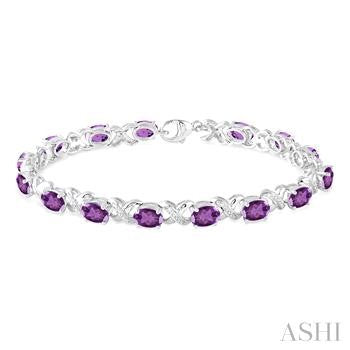 7X5 MM Oval Cut Amethyst and 1/20 Ctw Round Cut Diamond Fashion Bracelet in Sterling Silver