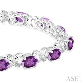 7X5 MM Oval Cut Amethyst and 1/20 Ctw Round Cut Diamond Fashion Bracelet in Sterling Silver