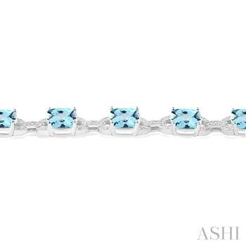 7X7 MM Cushion Shape Blue Topaz and 1/20 Ctw Round Cut Diamond Fashion Bracelet in Sterling Silver