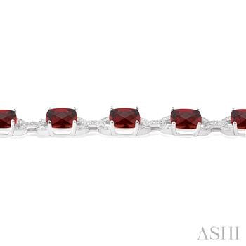 7X7 MM Cushion Shape Garnet and 1/20 Ctw Round Cut Diamond Fashion Bracelet in Sterling Silver