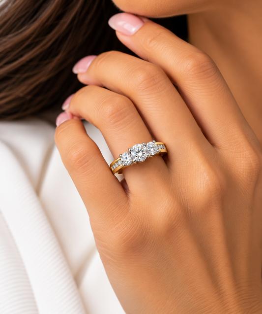 1.08 CTW Natural Diamond Three-Stone Engagement Ring | 14K Yellow Gold