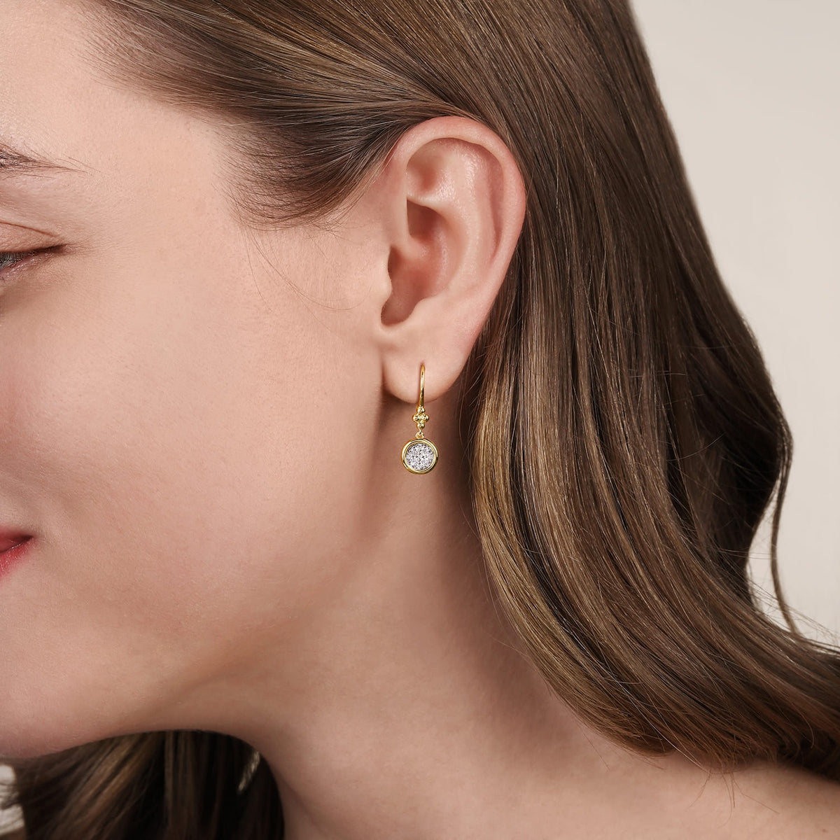 Gabriel & Co. 14K White and Yellow Gold Diamond Cluster Bujukan Lever Back Earrings .29CTW