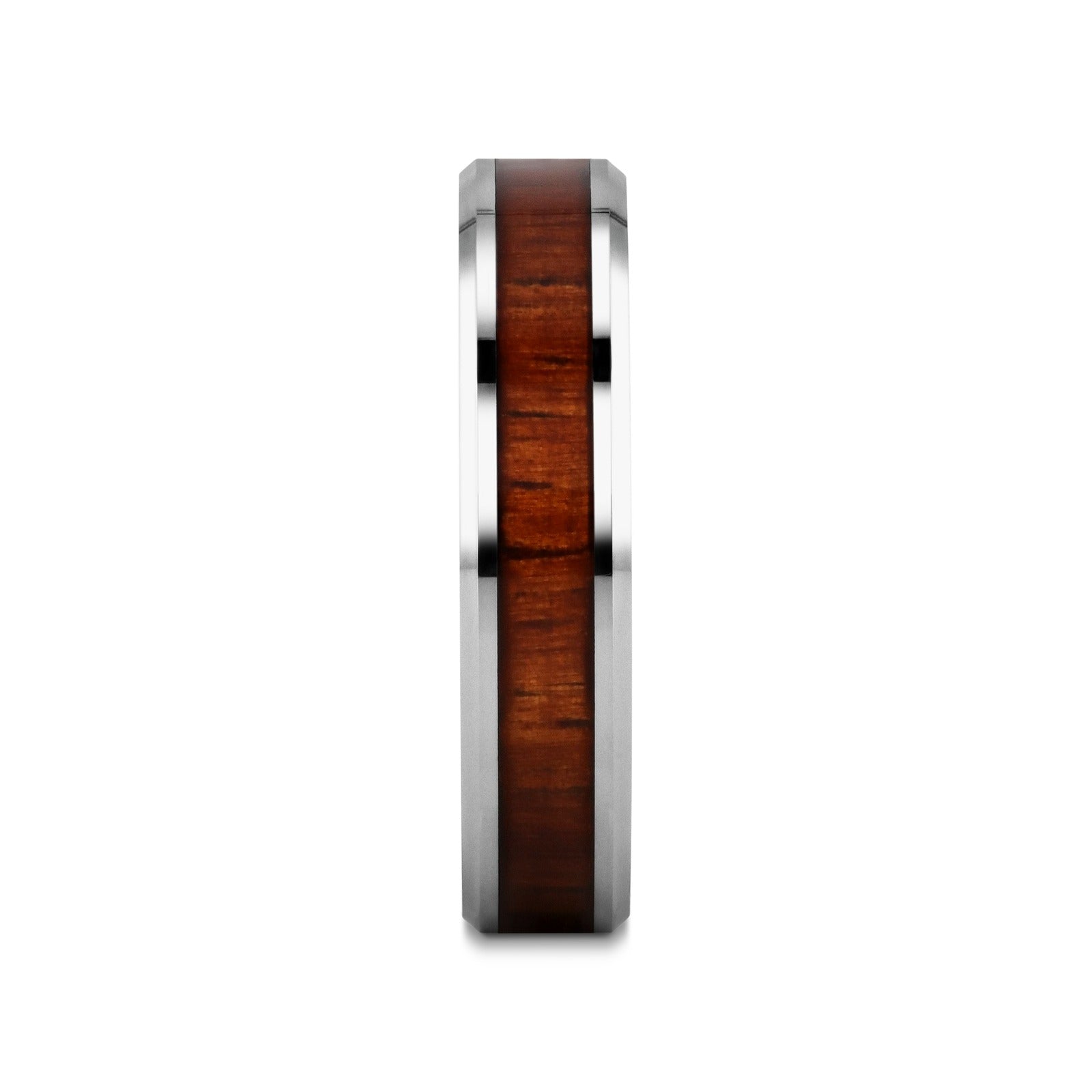 KONA Koa Wood Inlaid Tungsten Carbide Ring with Bevels - 4mm