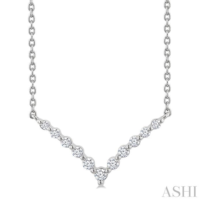 1/8 Ctw Petite Chevron Round Cut Diamond Pendant With Chain in Sterling Silver